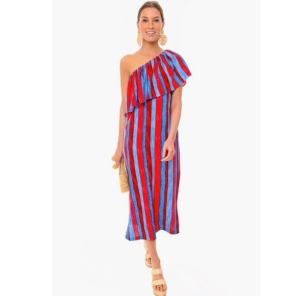 Tuckernuck Pomander Place  Painterly Stripe Florencia One Shoulder Midi Dress XS - Picture 1 of 14